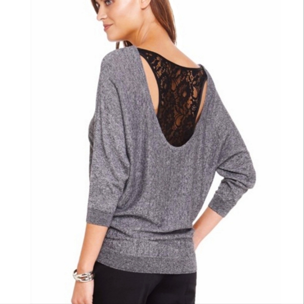 Express Women's S Gray Knit Top with Lace Racerback detail